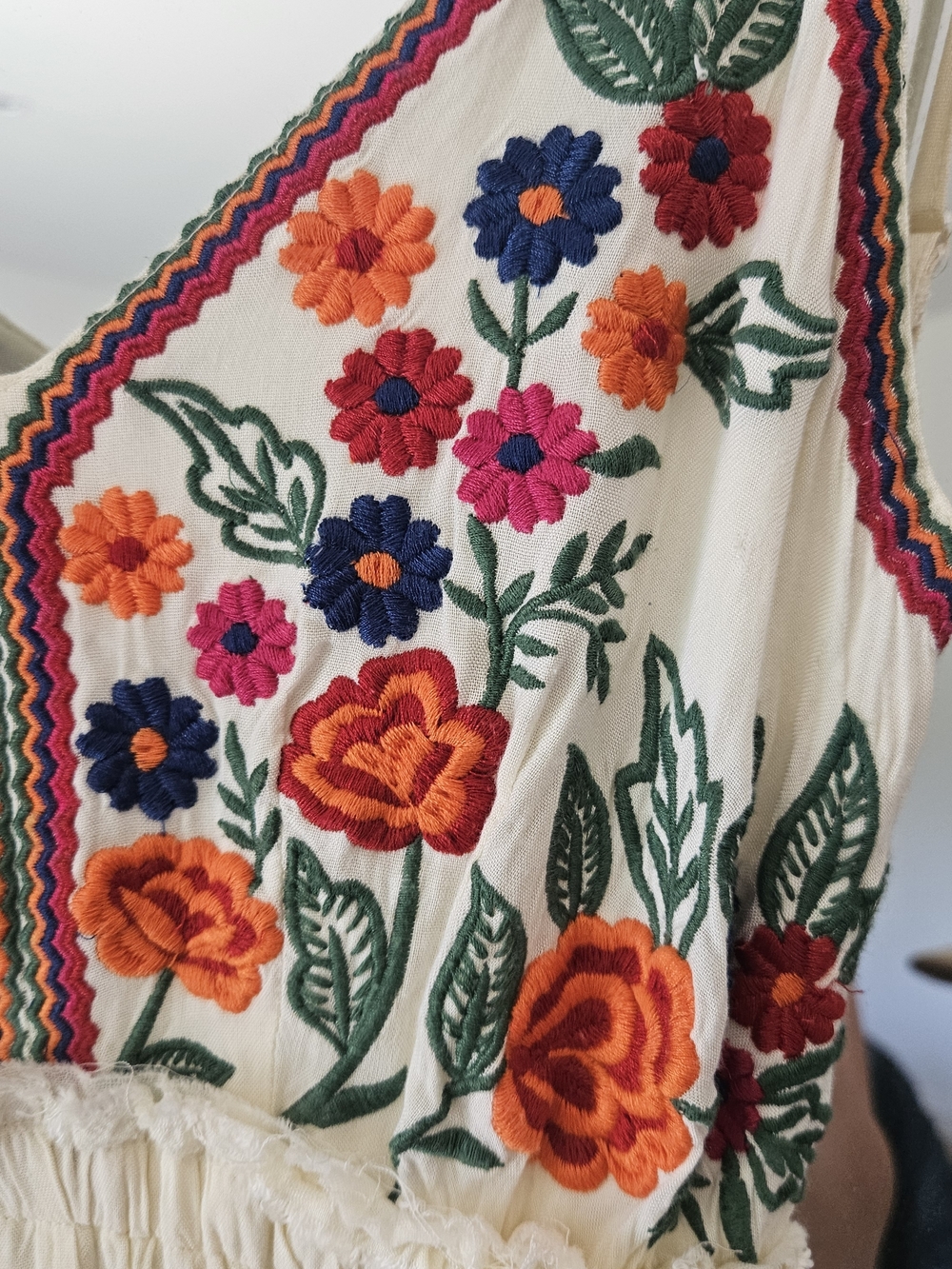 Boho Maxi Dress with Floral Embroidered Bodice - Picture 2 of 11